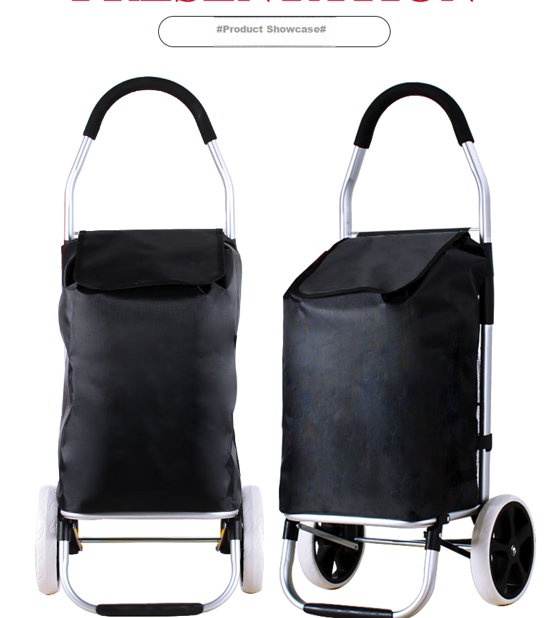Shunhe Shopping Cart, Aluminum Alloy Trolley for Grocery Shopping, Foldable Small Cart, Portable Hand-Pulled Cart with 100 Jin (50 Kg) Load Capacity V50B 10