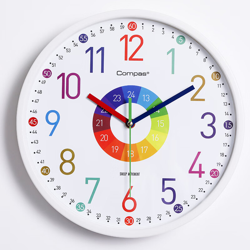 Настенные часы Compas Living Room Wall Clock, кварцевые, для раннего обучения детей, 7866 белые 30см