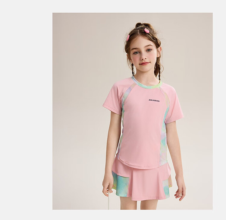 ASK JUNIOR Girls' Sports Set, Summer New Style, Lightweight Breathable Quick-Dry Short-Sleeve Top + Skirt, Ice-Cool Two-Piece Tennis Outfit 19