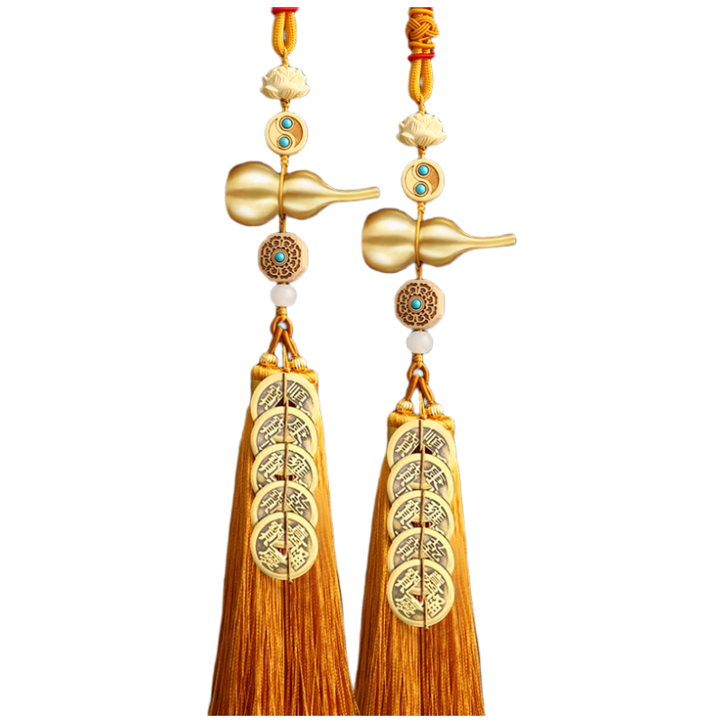 BinYue Copper Gourd Five Emperor Coins Pendant Door-to-Door Hanging Decoration Authentic Five Emperor Copper Coins Housewarming Gift 2-Pack