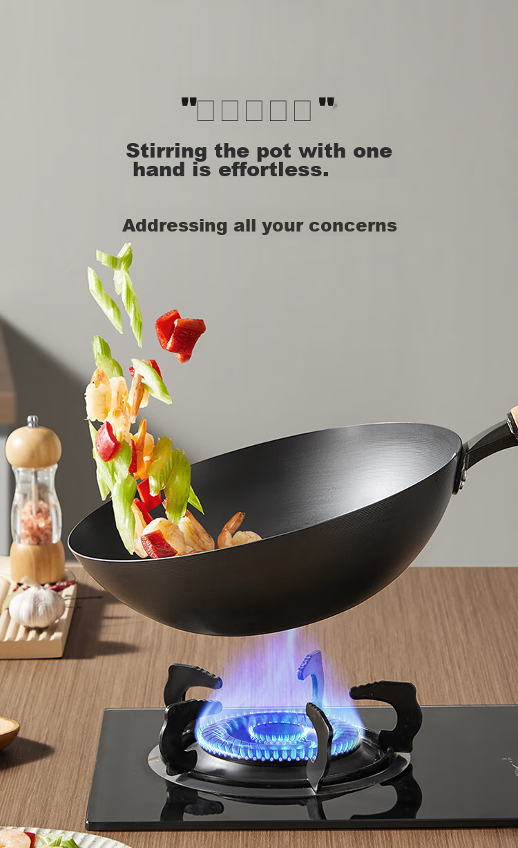 COOKER KING Non-Stick Wok for Home Kitchen Cooking, Traditional Iron Gas Stove Compatible, Uncoated Large Iron Wok, Extreme Iron Wok, 34cm 8
