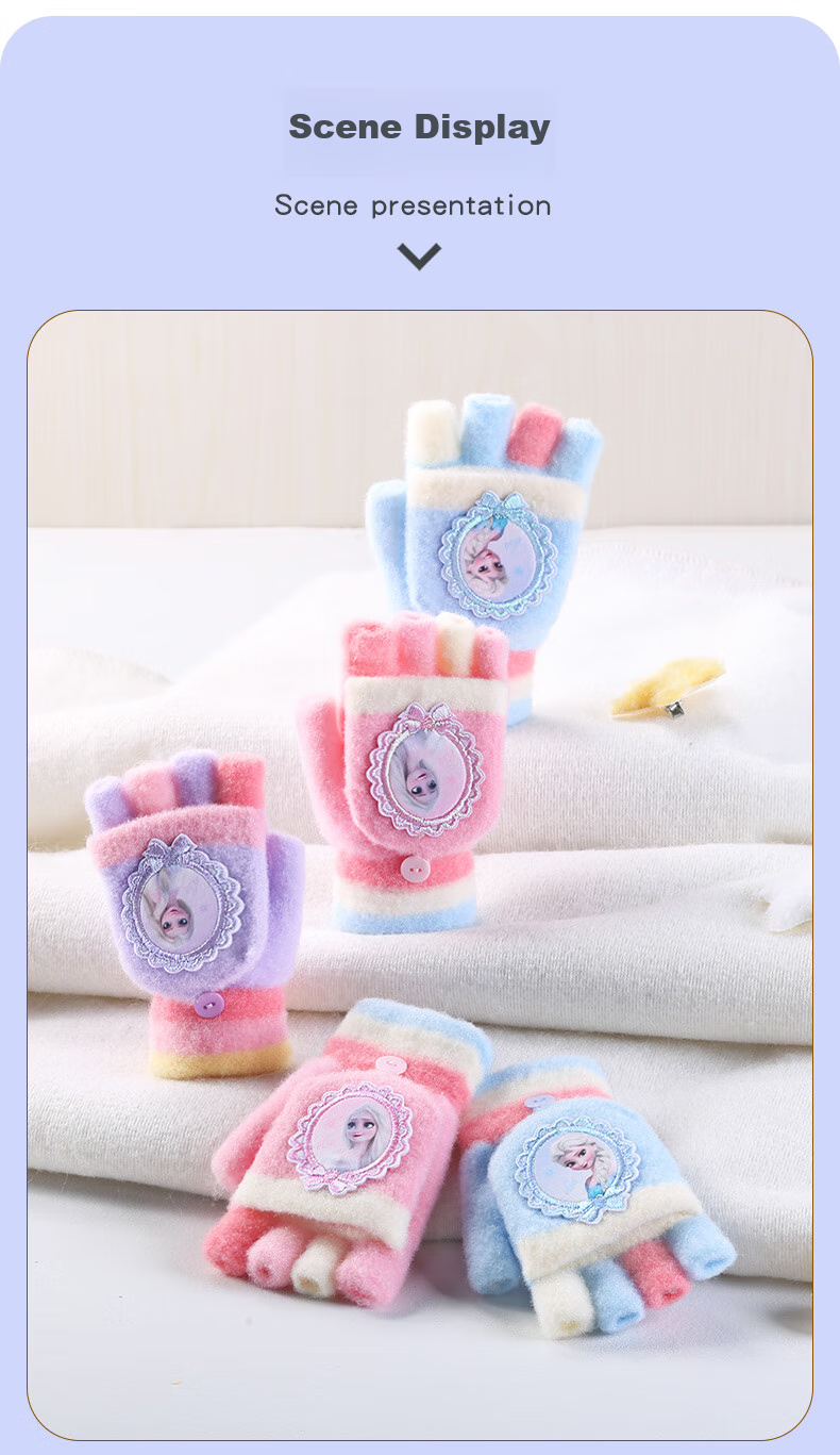 Disney Children's Gloves for Girls, Spring Baby Detachable Five-Finger Gloves, Elementary School Student Writing Gloves SP70288 Blue 13