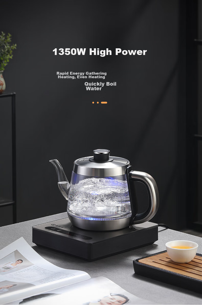 Biooner Fully Automatic Electric Kettle with Water Inlet, Glass Kettle, Tea Table Dedicated Integrated Tea Table, Coffee Table, Tea Brewing Utensils, Electric Tea Stove XT-301 Silver Gray Single Burner 1L 8