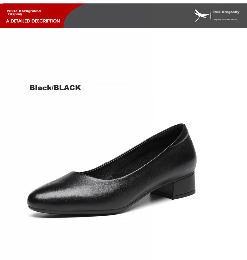 RED DRAGONFLY Women's Single Shoes with Chunky Heel, Shallow Mouth, Mid-Heel, Commuter Style Slip-On Shoes, Height-Increasing Slimming Leather Shoes WTB435931 13