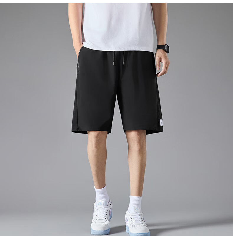 ROMON Men's Shorts, Summer Quick-Dry Ice Silk Elastic Cool Casual Five-Point Shorts, Men's Clothing LM2023 Gray L 1