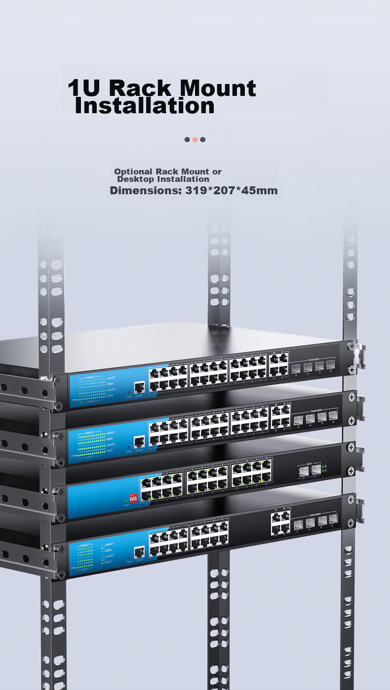 KeepLINK KP-9000 24-Port 100Mbps PoE Switch, 2 Gigabit Cascading Ports, Network Monitoring Splitter, 300W Per Unit 3