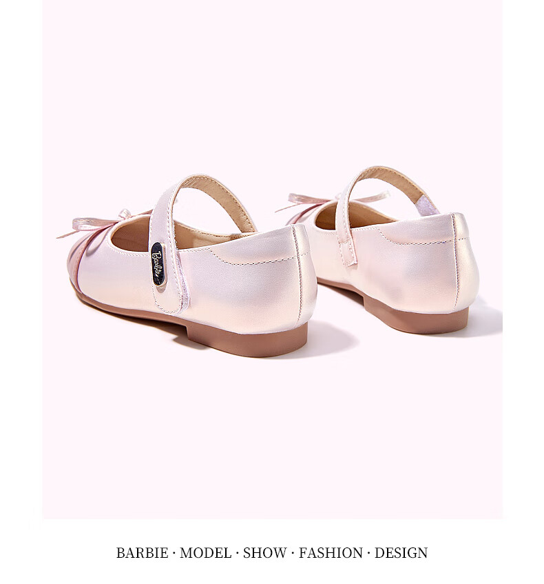 Barbie Children's Shoes, Spring And Autumn Kids Leather Shoes, Cute Color-Block Princess Style Girls' Shoes, Fashionable Shoes, DA6039 Pink, Size 31 11