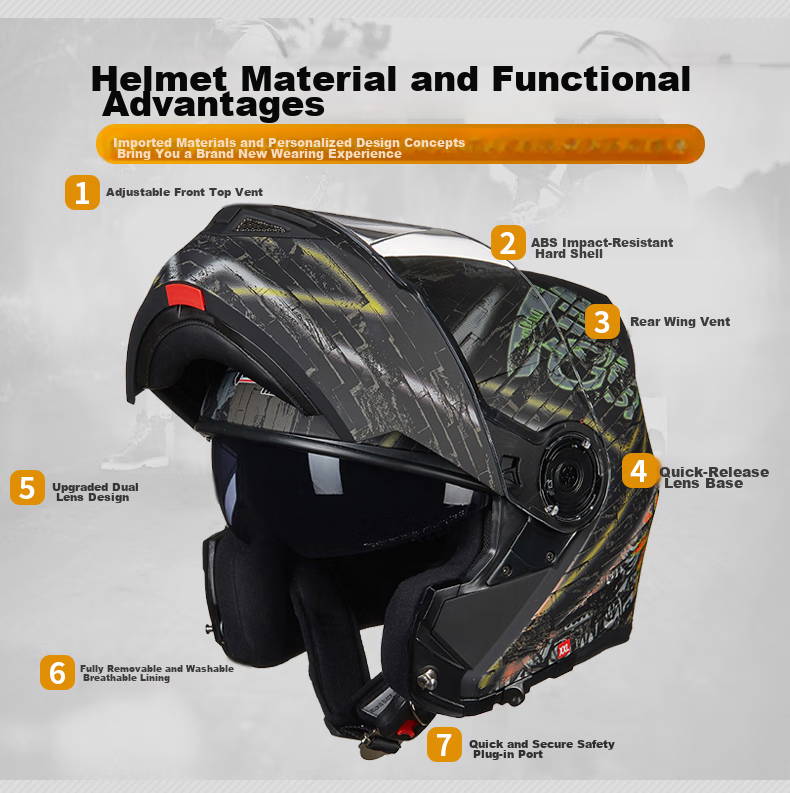 Tanked Racing Motorcycle Helmet T270 Flip-Up Helmet, 3C Certified, Dual Visor, All-Season Anti-Fog Riding Safety Helmet, Matte Black, XL 3