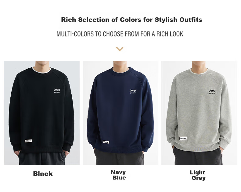 JEEP SPIRIT Sweatshirt for Men, Spring And Autumn Thick Warm Long-Sleeve T-Shirt, Fashionable Loose Athletic Casual Menswear, Light Gray XL 4
