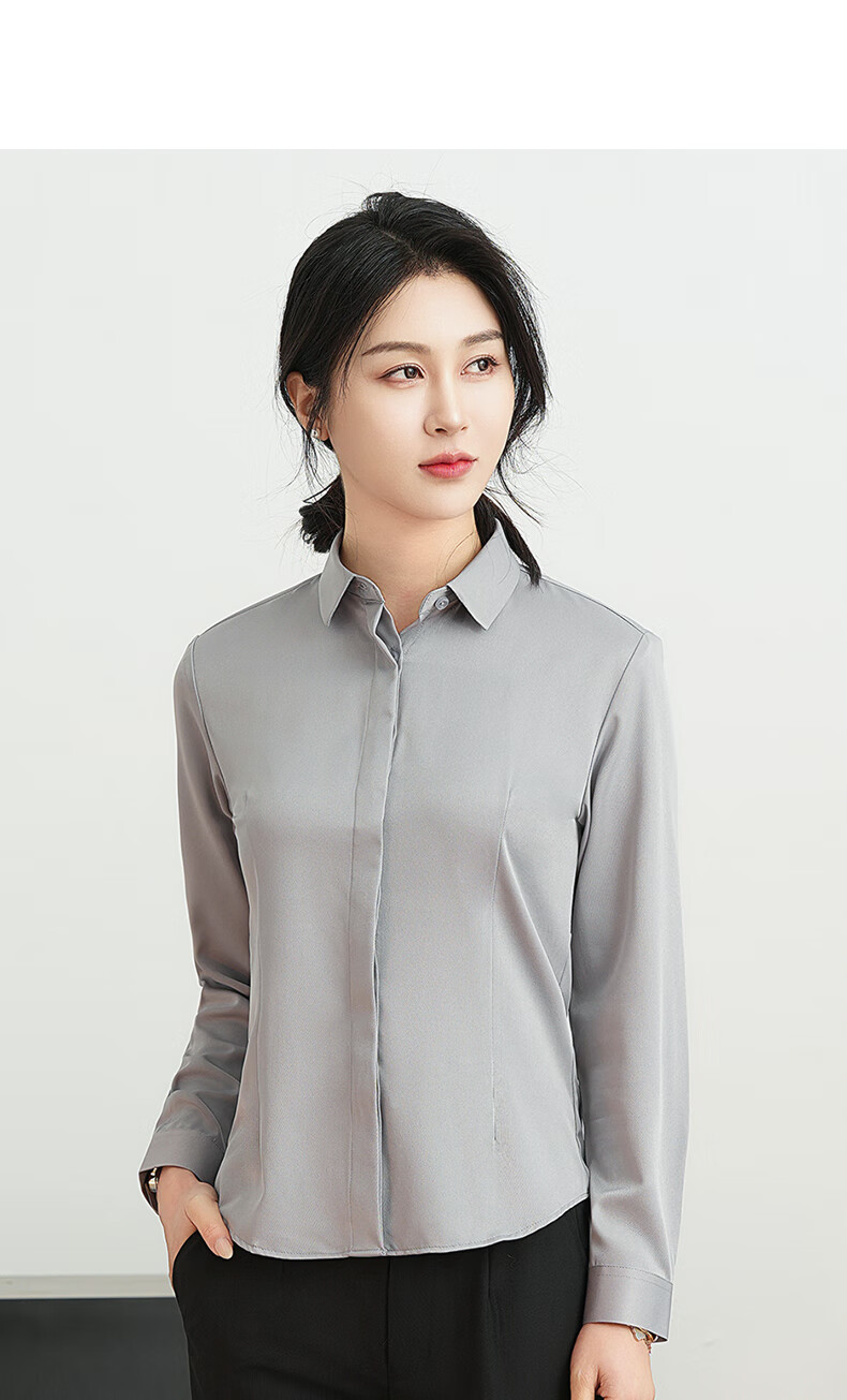ROMON Long-Sleeve Shirt for Women, Business Casual Professional Formal Wear, Slim-Fit Slimming Work Uniform, Commuter White Blouse Women's Top 8