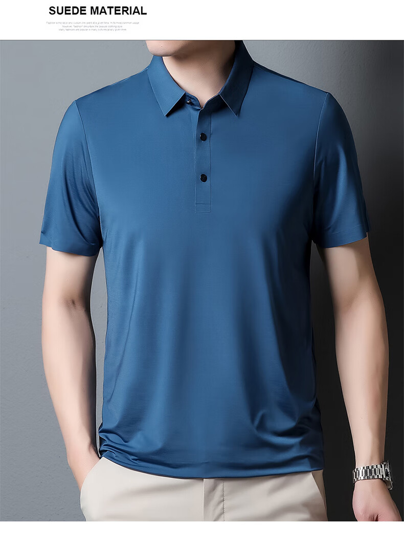 ROMON Short-Sleeve Polo Shirt for Men, Ice Silk High-Elastic Cool Feeling, Middle-Aged And Young Summer Business Solid Color Top A28 4