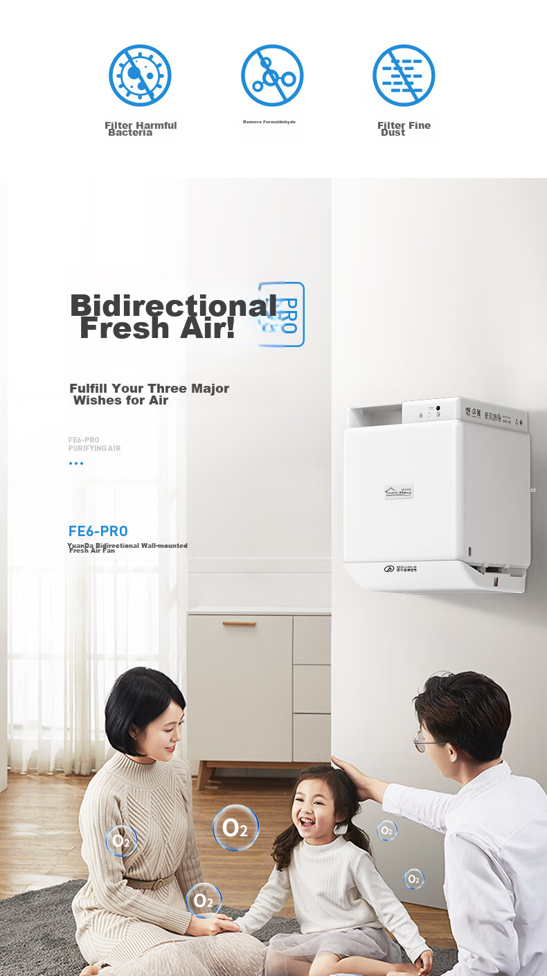 BROAD New Air System for Home Wall-Mounted Fresh Air Machine with Heat Recovery, Air Exchange System for Removing Smog And Formaldehyde, Air Purification Fresh Air Lung Protection FE6PRO 4