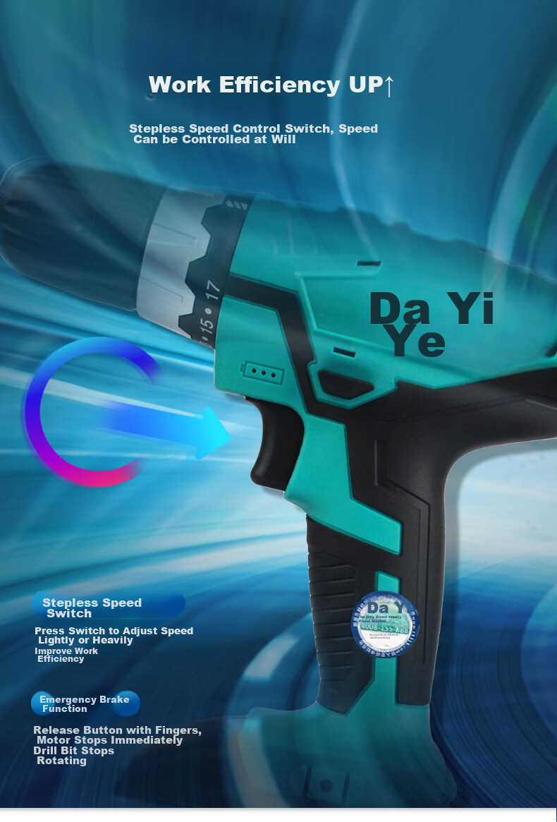 Dayi Electric Drill, Dual-Speed Hand Drill 1008, Rechargeable Hand Drill, Multi-Functional Household Electric Screwdriver, Electric Motor without Machine 7