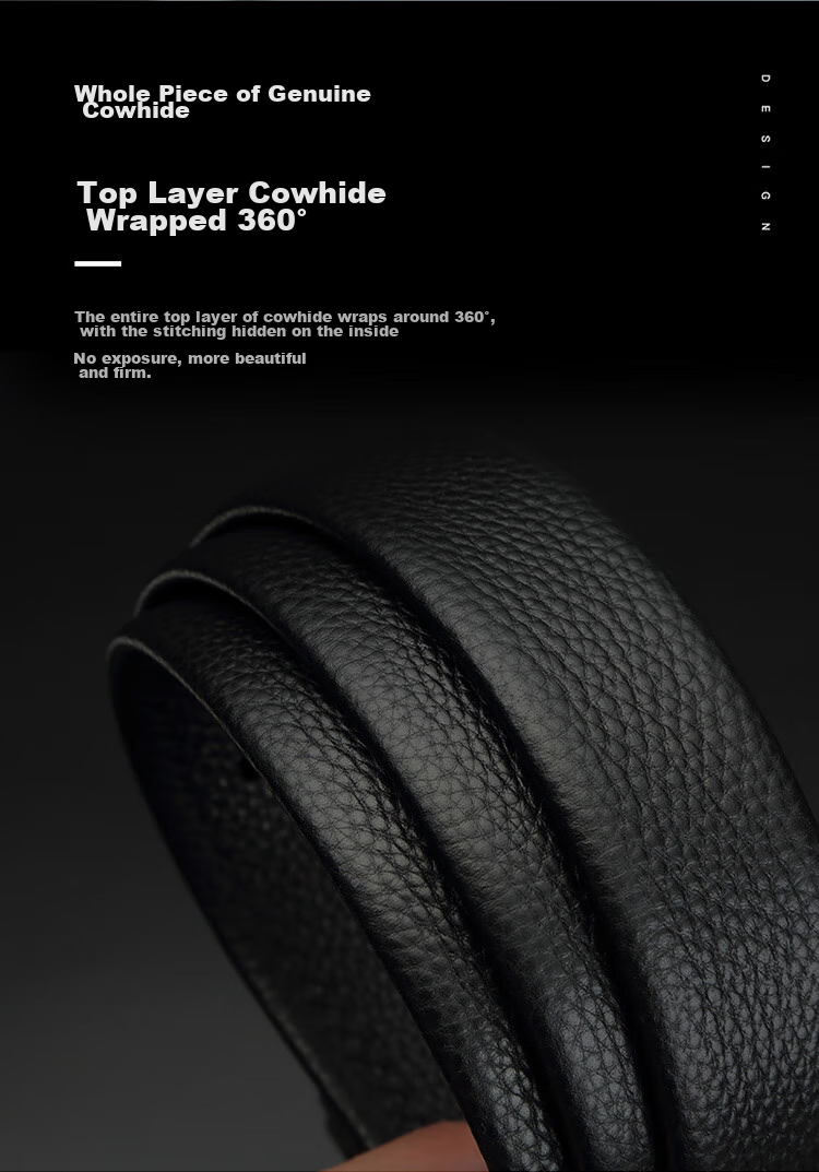 CROCODILE Versatile Youth Top-Grain Leather Casual Belt for Men with Pin Buckle, Birthday Gift ZT341 Black 8