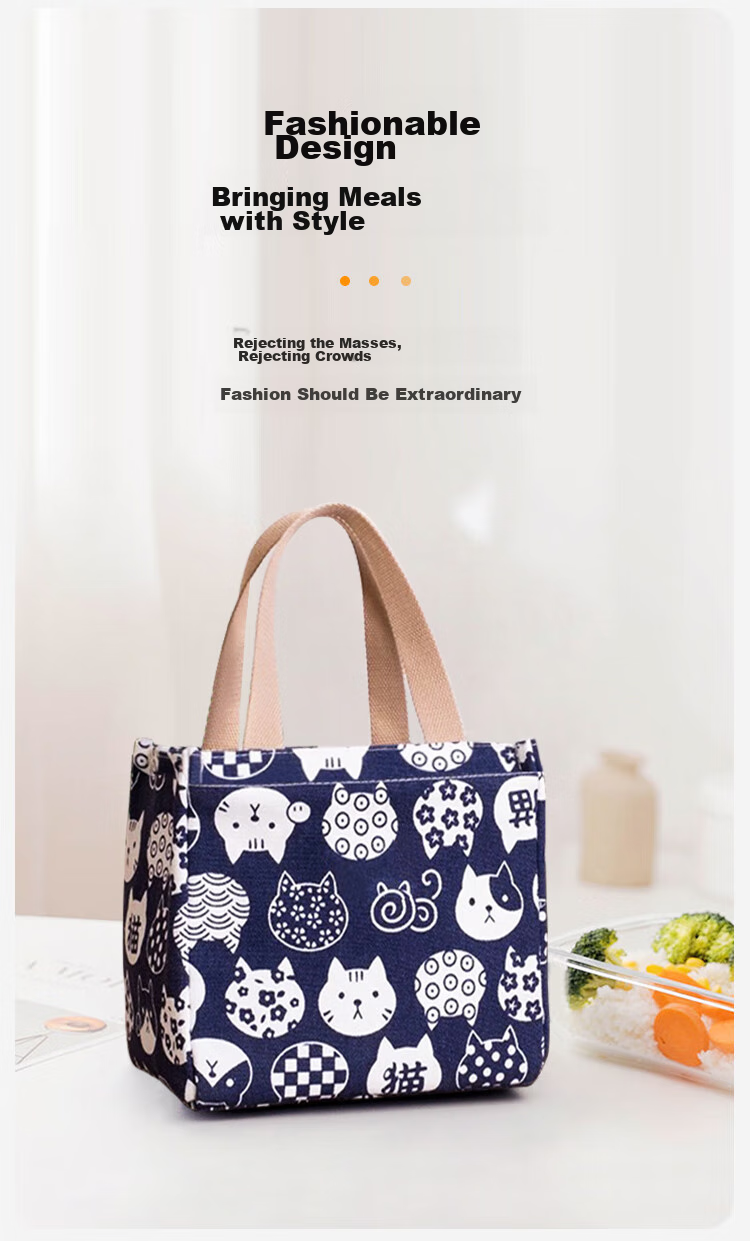 Jinlongxing Japanese-Style Insulated Lunch Box Bag, Canvas Waterproof, for Students And Office Workers, Handheld Food Storage Container Bag, Portable Bento Bag 4