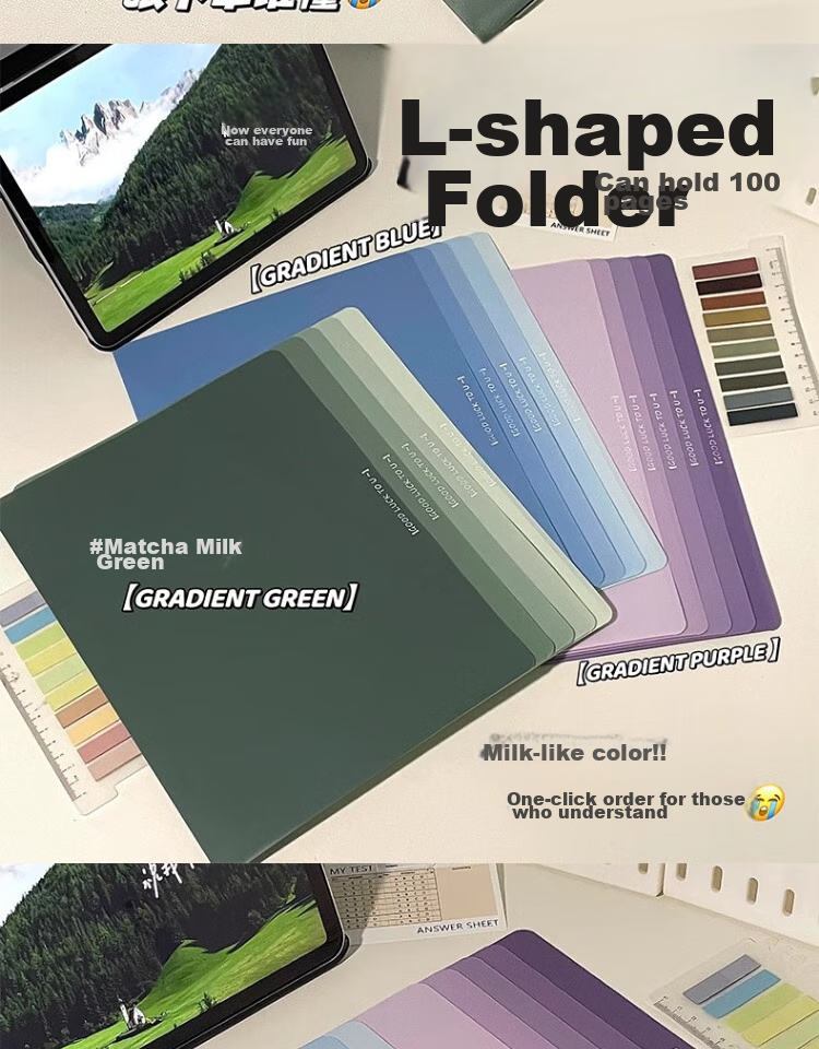 Shaonianban File Folder, Two-Page Document Holder for A4 Gradient Single Sheet, Office Stationery, Single Page Exam Paper Storage Bag, L-Shaped Waterproof Single Sheet Exam Paper Folder, Storage Folder, Green, Pack of 5 2