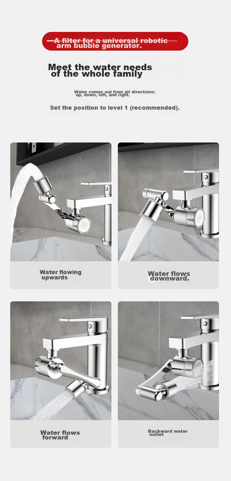 DU PONT Faucet Aerator Filter Extender, Universal Rotating Mechanical Arm Filter Faucet Q011PW 5
