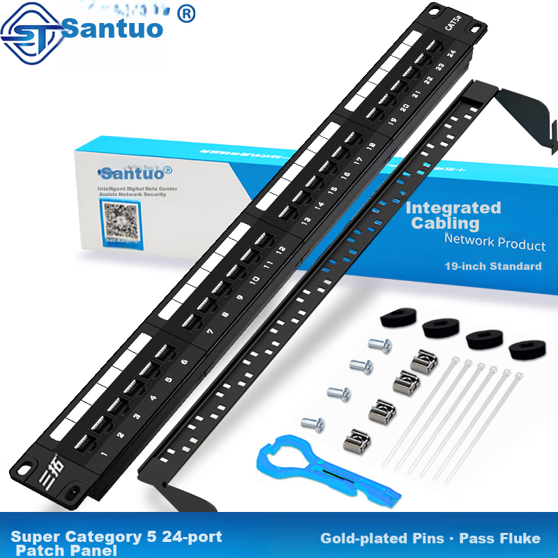 Santuo CAT5e Gigabit Ethernet Patch Panel, 24-Port Gold-Plated Cabinet Rack ST-524