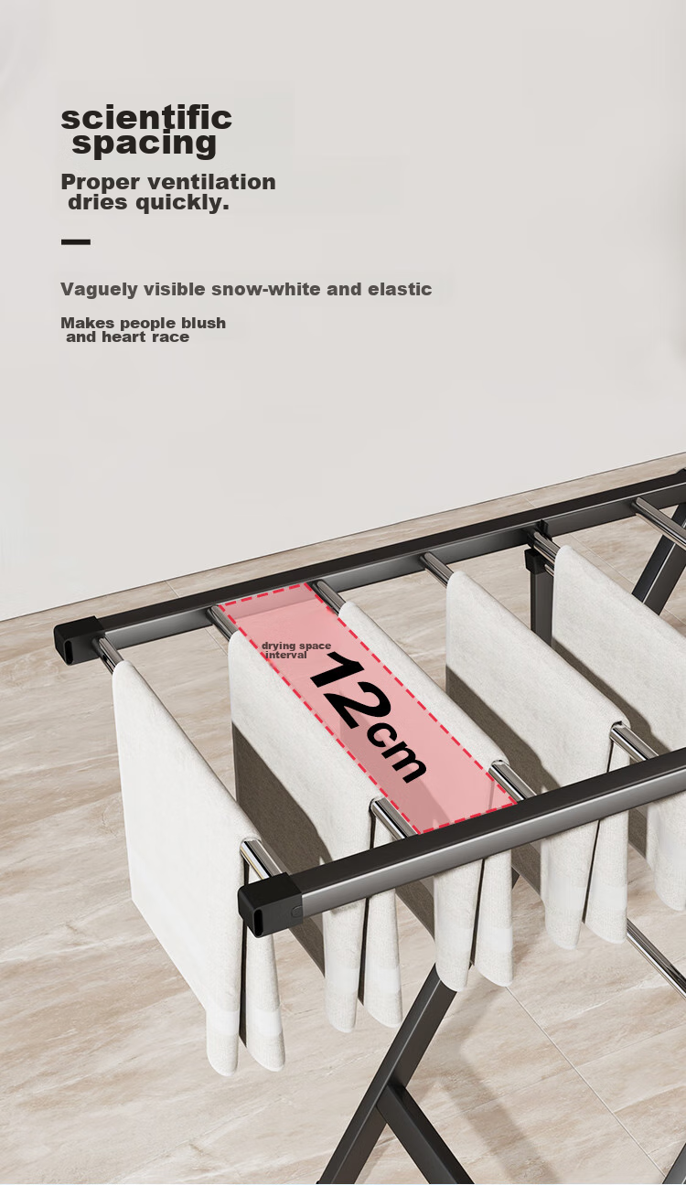 QIAONAMEI Clothes Drying Rack, Floor-Standing Foldable Hanger, Indoor Drying Pole, Balcony Quilt Drying Tool, Clothes Rack 4147BK 3