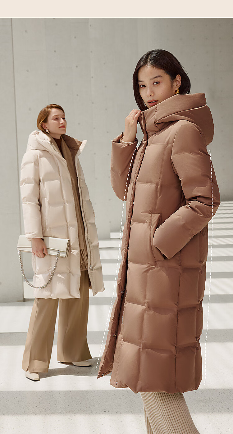 BOSIDENG Goose down Jacket for Women, Long Hooded Style, New National Standard 90% Down, Same As in Shopping Malls, Loose Casual Winter Coat 1