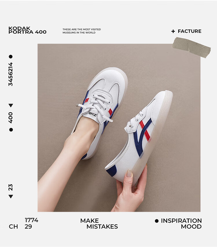 ZHR Casual Shoes, Lightweight And Breathable, Spring And Autumn Flat White Sneakers, Trendy Retro Training Shoes for Women, A67P, White And Blue, Size 37 5