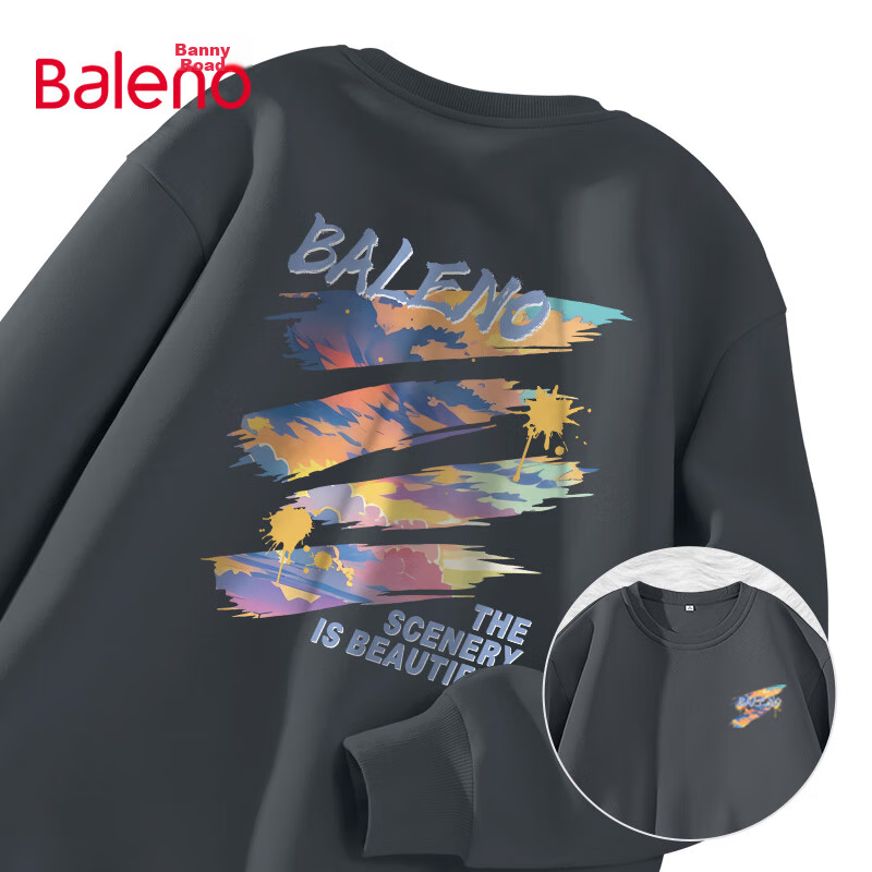Baleno Sweatshirt for Men, Autumn Fashion Brand, Loose-Fitting Large Size, Casual Round Neck Top, Versatile Sports Jacket for Male Students, Men's Outerwear Clothing