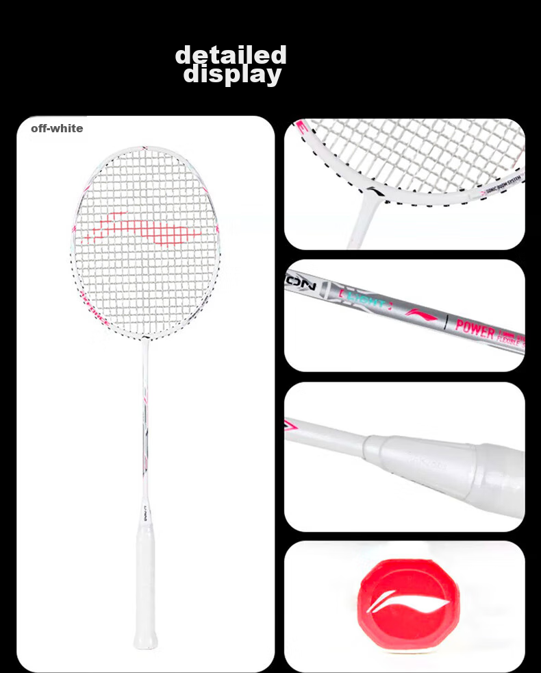 Li-Ning Badminton Racket, Thunder Small Steel Cannon, Full Carbon, Offensive Type, Ultra-Light, High Tension, Single Racket, Deep Dark Green, 4U, Pre-Strung 6