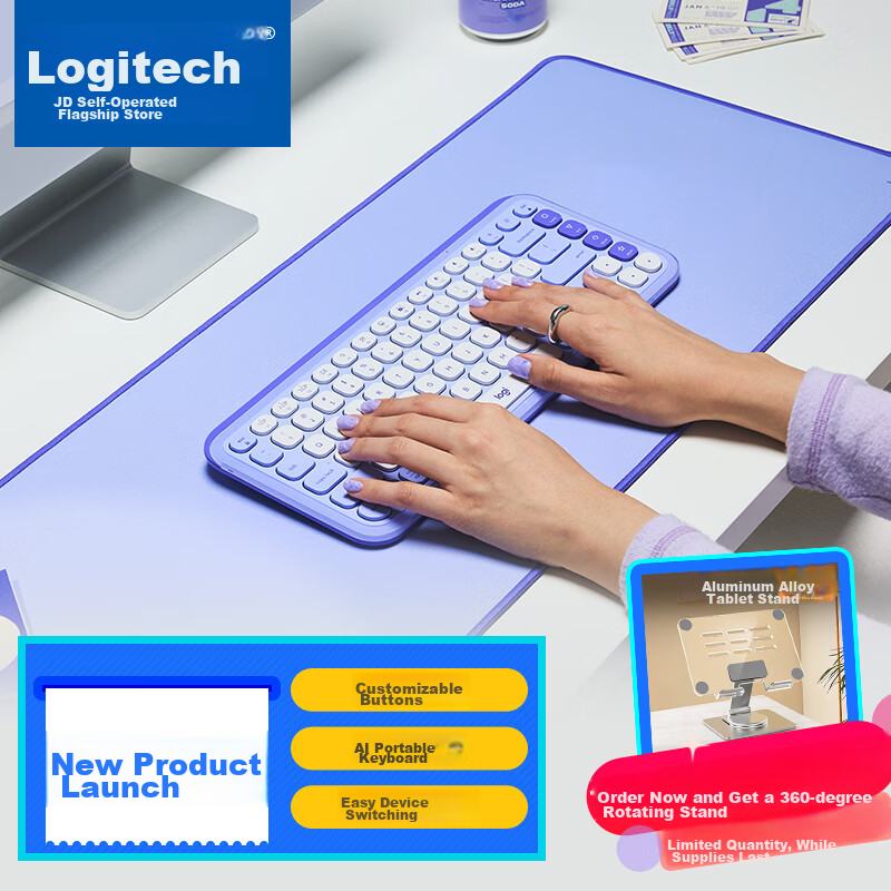 Logitech POP ICON KEYS Bubble Keyboard Bluetooth Office Keyboard Wireless Keyboard AI Portable Keyboard Laptop Keyboard Purple 85 Keys