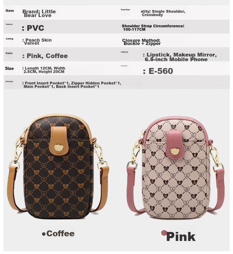 Bear Affection Women's Fashion Versatile Crossbody Bag 6.5-Inch Phone Shoulder Bag Trendy Valentine's Day New Year Gift 11