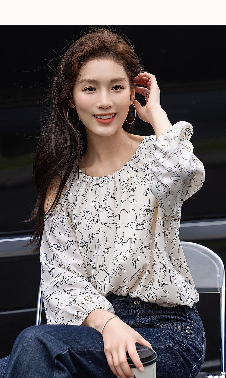 Dme [Qingyan Fanhua] Spring And Autumn Korean-Style Beautiful Women's Design-Inspired Off-Shoulder Shirt, Delicate And Comfortable, Slimming Blouse 16