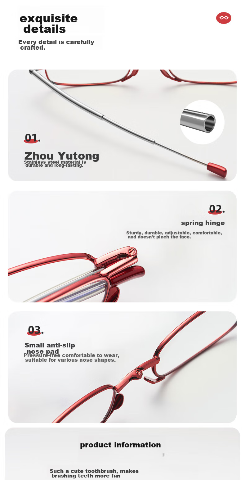 Jingpintang Folding Reading Glasses for Women, High-Definition Anti-Blue Light Portable Protective Eyewear Reading Glasses, JINGDONG Flagship Store Authentic Product 100 Degrees 9