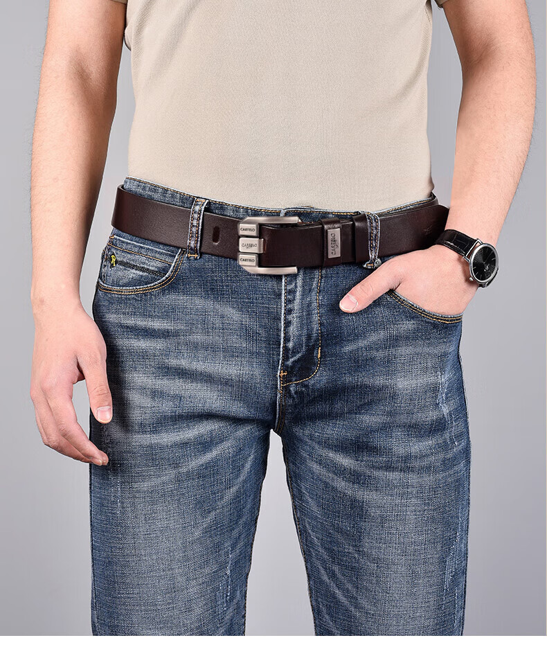 CARTELO Men's Top-Grain Leather Belt, Business Casual Pin Buckle Trouser Belt, Gift for Boyfriend, Husband, Or Father 10