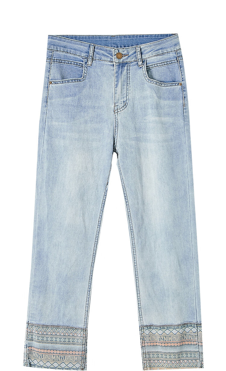 Dme [Light Ethnic Style] Spring And Summer Mid-Rise Straight-Leg Zipper Cropped Pants Women's Trousers Women's Jeans 20