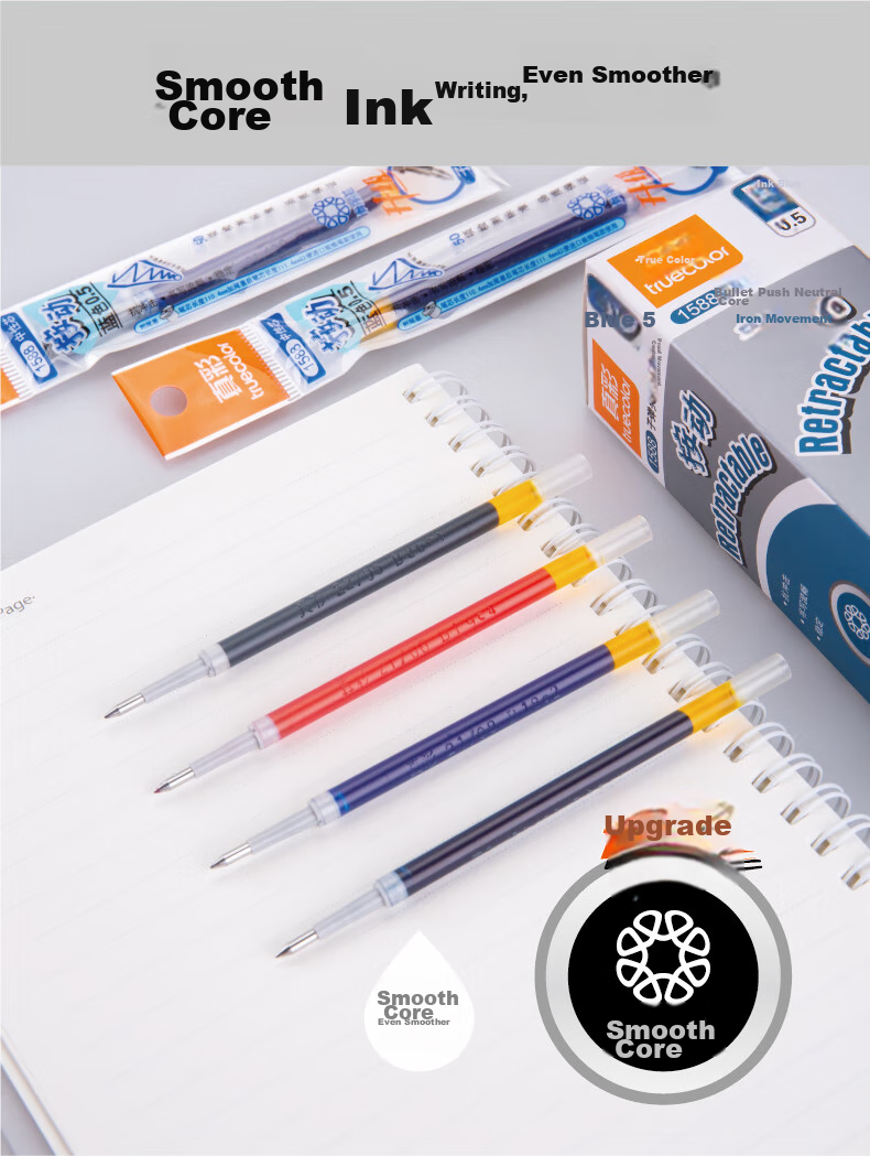 TRUECOLOR 1588 Shuili Xin 0.5mm Ink Blue Retractable Gel Pen Universal Refill Office Bullet Tip Signature Pen Student Exam Writing Pen Replacement Refills Compatible with Zebra And Pilot, 20 Pieces/box 4