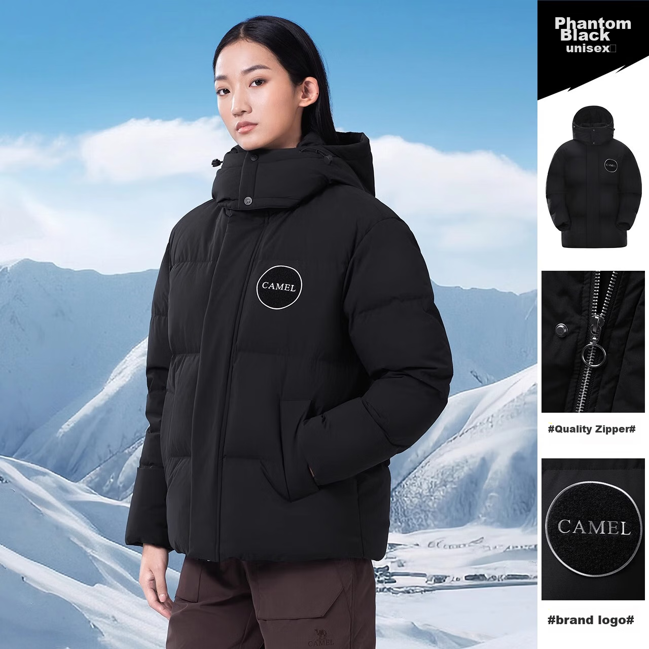 CAMEL Outdoor down Jacket, Autumn And Winter New Style for Men And Women, Windproof, Water-Repellent, Cold-Resistant, Warm, High-Fill Power Puffer Jacket, XS
