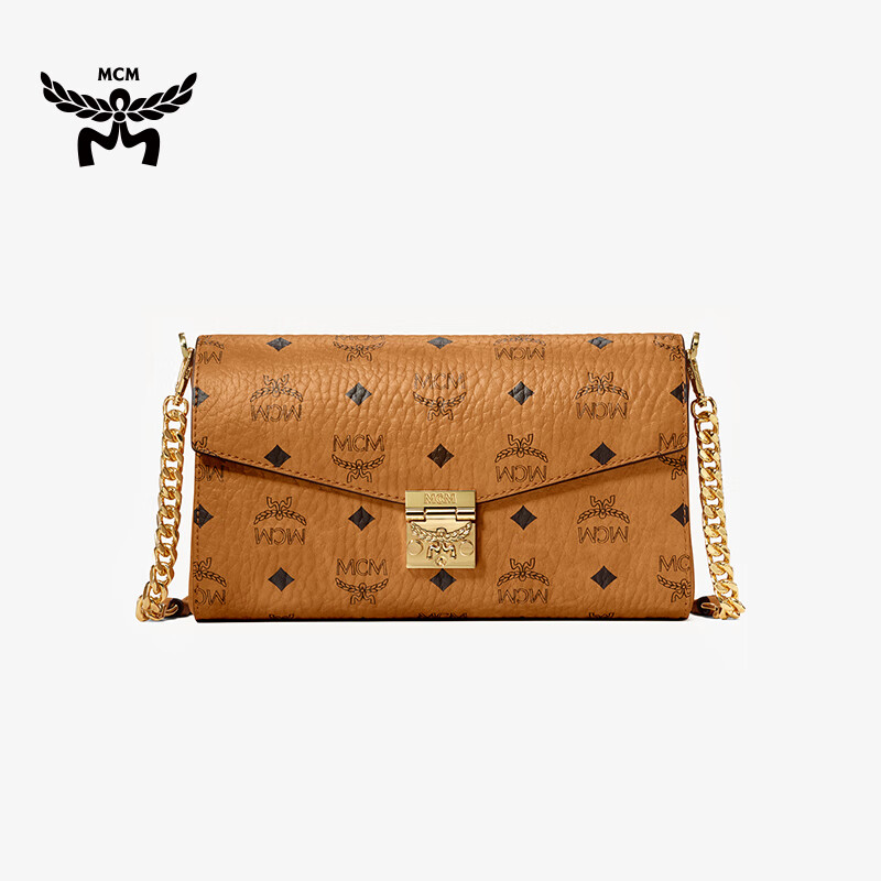MCM TRACY Medium Chain Bag Envelope Bag Shoulder Crossbody Women's Handbag, Cognac Color