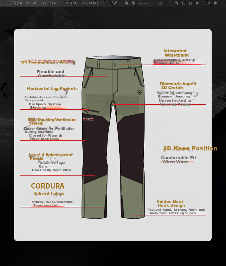 NORTHLAND Men's Stretch Outdoor Tear-Resistant Durable Hiking Water-Repellent Casual Pants 2