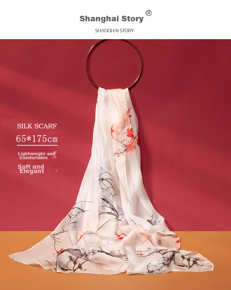 Shanghai Story Women's 100% Mulberry Silk Chiffon Scarf Sunscreen Shawl Birthday Gift Scarf Gift Box Rose Pink 1
