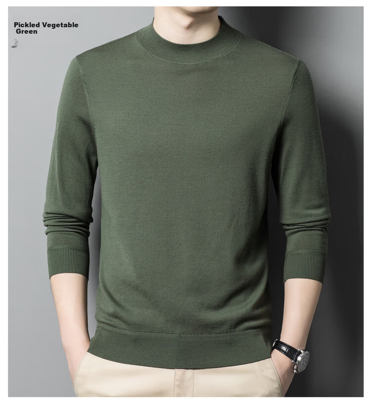 Hengyuanxiang 100% Wool Sweater for Men, Fine-Spun Machine Washable Pullover Turtleneck Base Layer, Pickled Green, 2XL (185) 21