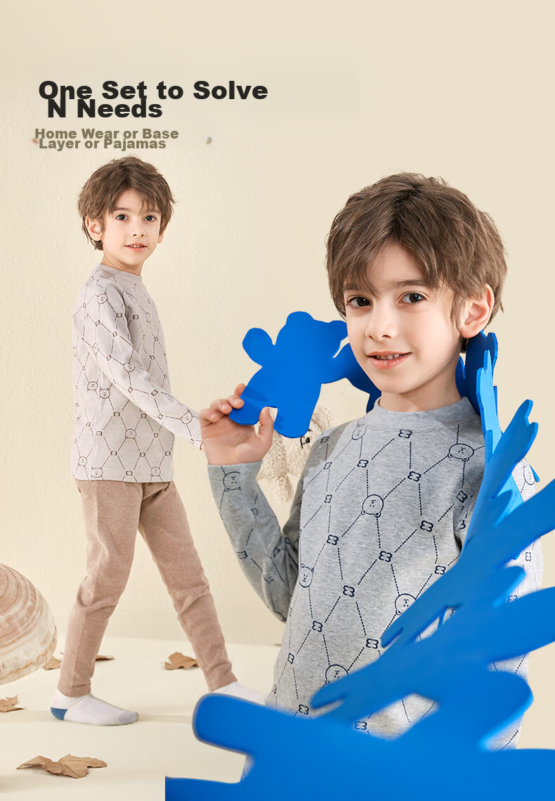 YING BO LUN Boys' Thermal Underwear Set, Thick Warm Autumn And Winter Children's Inner Wear, 80783 Flax Gray, Size 160 9