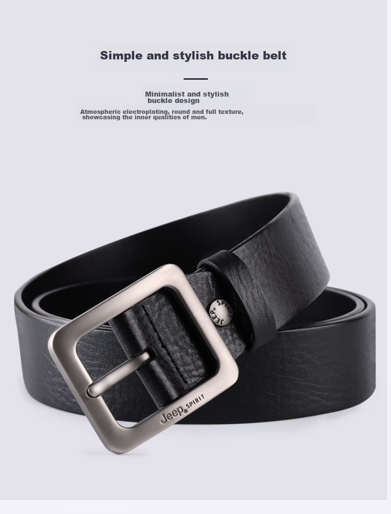 JEEP SPIRIT Men's Belt with Pin Buckle, Top-Grain Leather, Casual Business Trouser Belt, Birthday And Father's Day Gift for Young And Middle-Aged Me 10