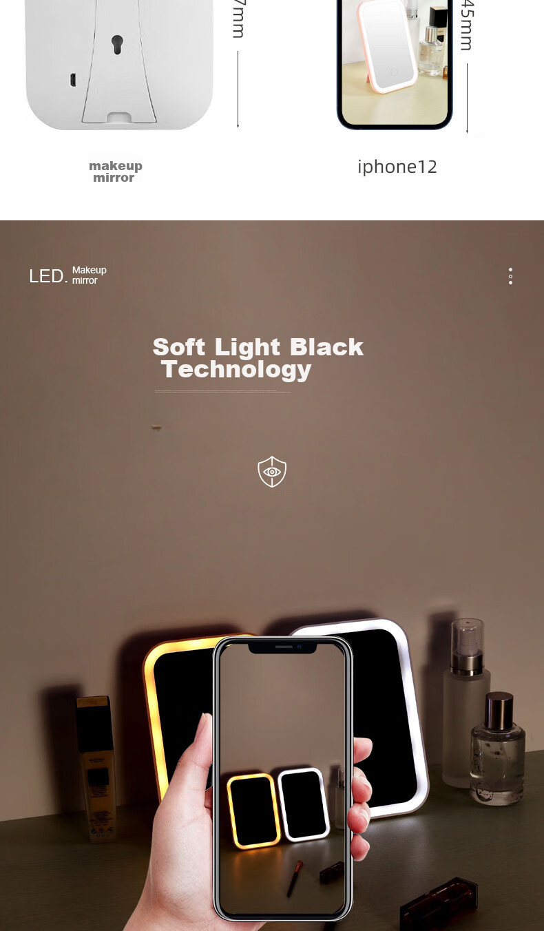 Meebordi LED Mirror with Light, Portable Folding Makeup Mirror for Students, Vanity Mirror, Illuminated Beauty Tool, Desktop Graduation Gift for Teachers, Pearl White 9