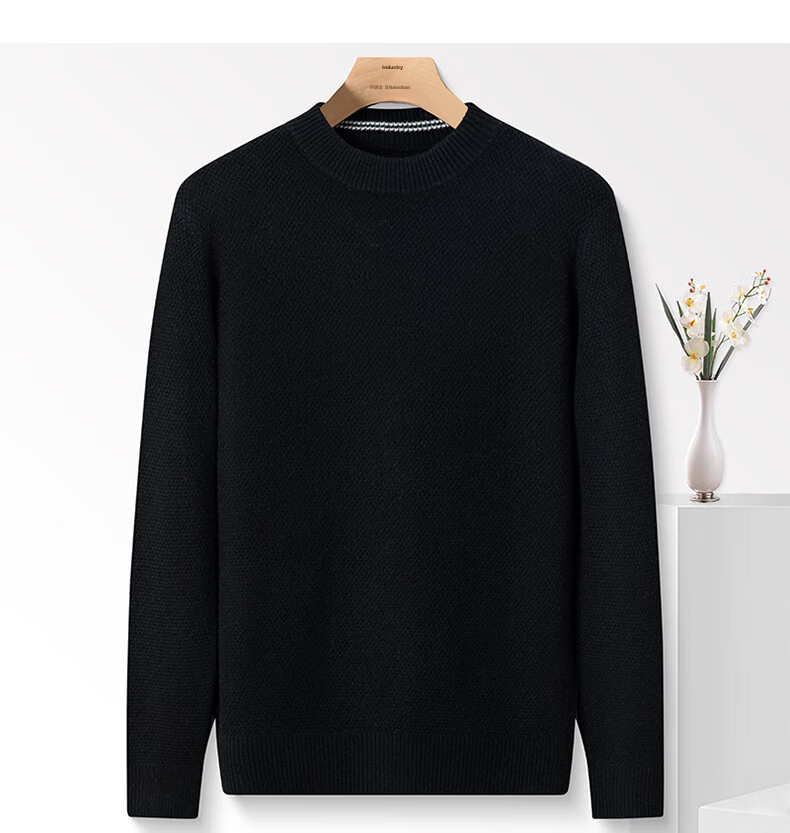 FIRS 100% Wool Sweater for Men [Thickened Version], Winter Warm Round Neck Pullover Knit Base Layer, Men's Clothing 14