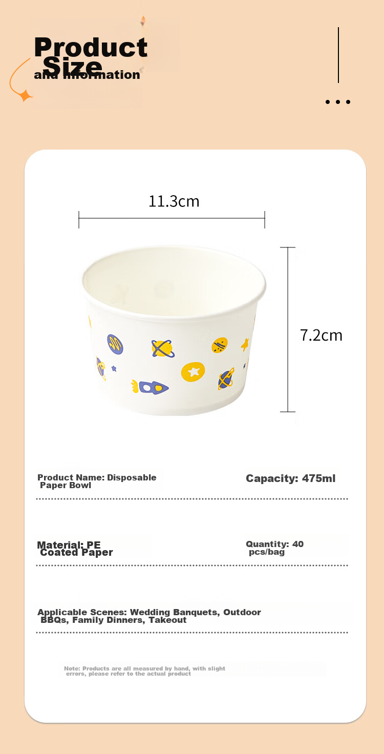 SHUANG YU Disposable Bowls, Thick Paper Bowls, 475ml*40 Pieces, Food-Grade Lunch Boxes, Picnic Boxes, Soup Bowls, Takeout Boxes 3