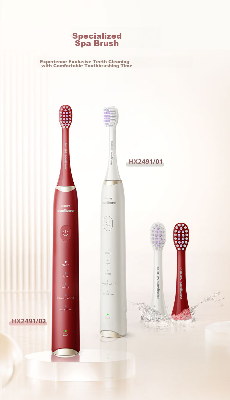 PHILIPS Electric Toothbrush Heads, New Flexible Small Brush Heads, DuPont Bristles, 3-Pack HX2013/03 Red, Compatible with HX2491 Hydrotherapy Brush Series, Gentle Series 3
