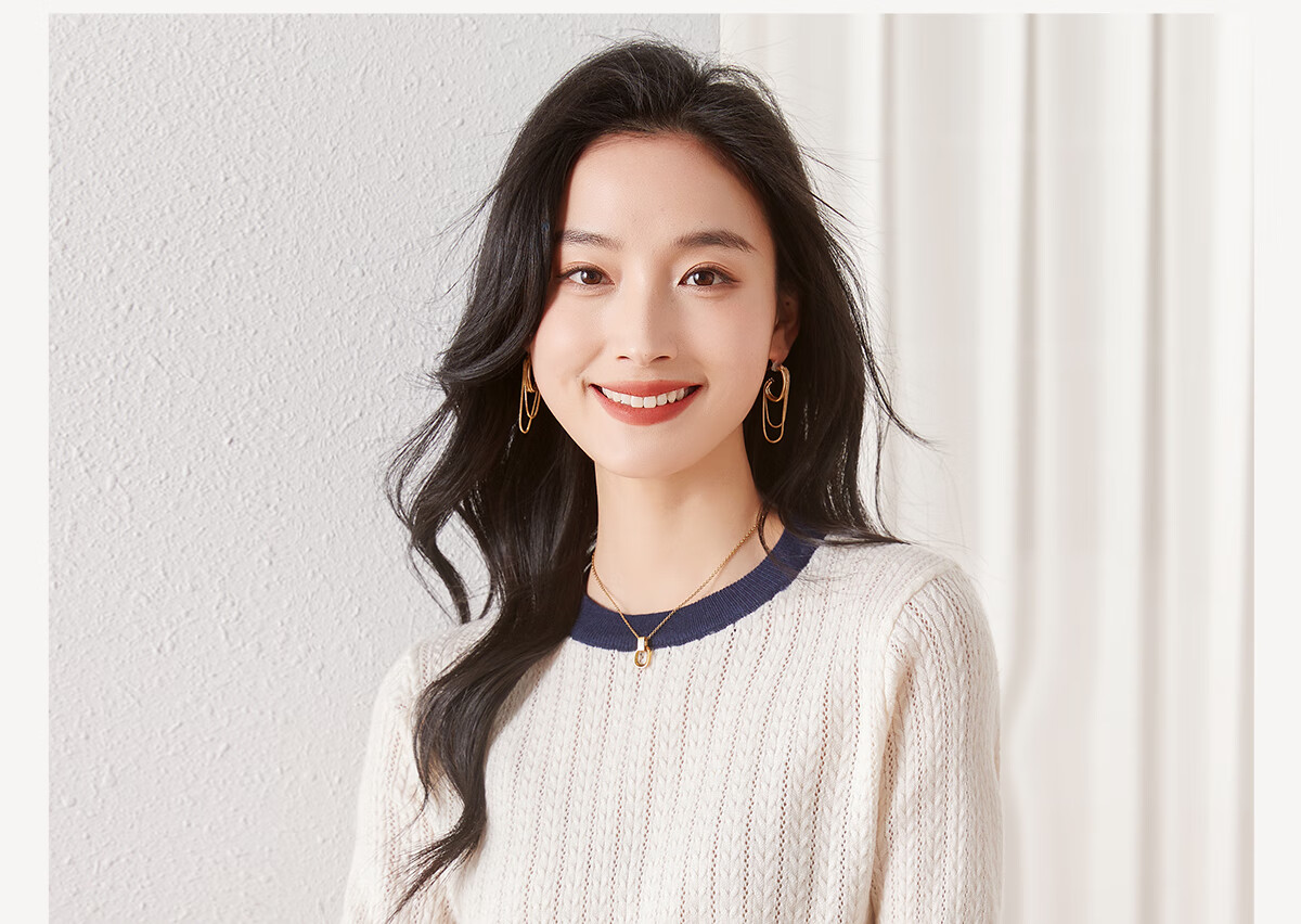 Chushen Spring And Autumn Knitted Sweater for Women, Fashionable Color-Block Round Neck Pullover Versatile Sweater Top S13KZ3554 White 1