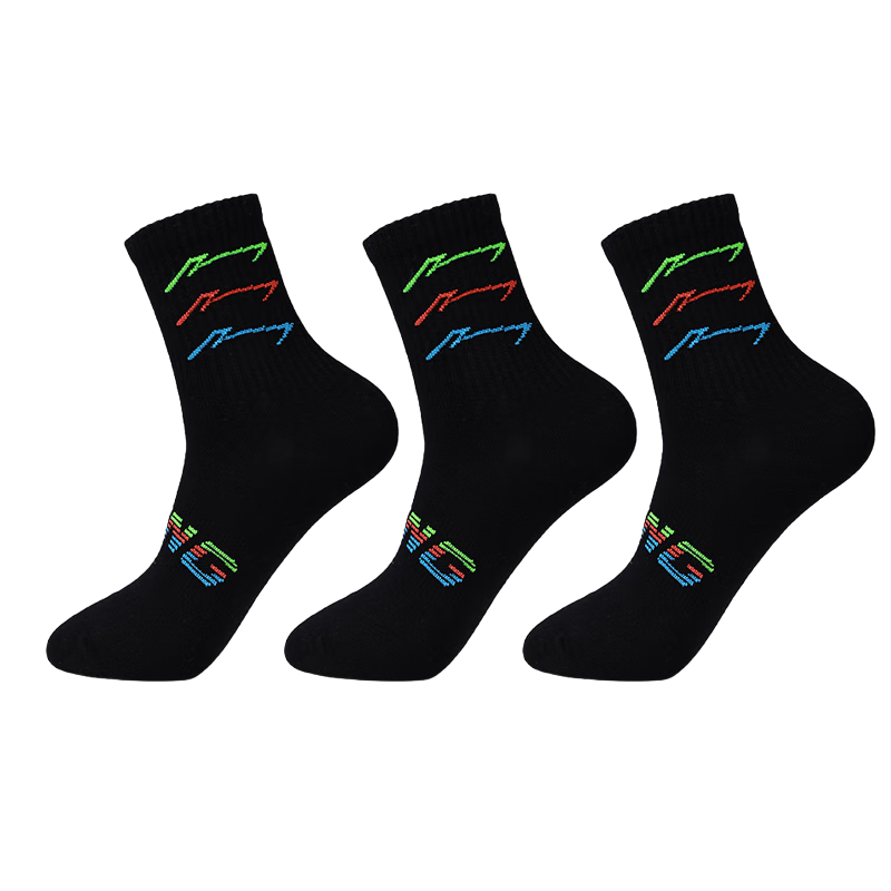 Li-Ning Socks, Men's Sports Basketball Running Socks, Mid-Calf, Spring And Summer, Women's Cotton Casual Sweat-Absorbing Breathable Odor-Resistant Hiking Socks, Black
