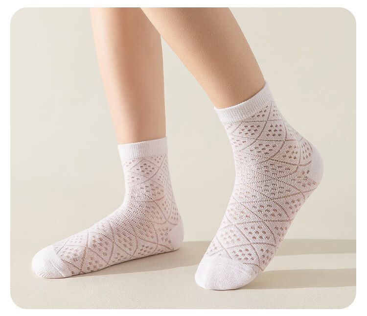 MiiOW Children's Socks, Summer Girls Thin Floral Mesh Cotton Socks, Highly Elastic Breathable Mid-Calf Sports Student Socks, 5 Pairs Pack 11