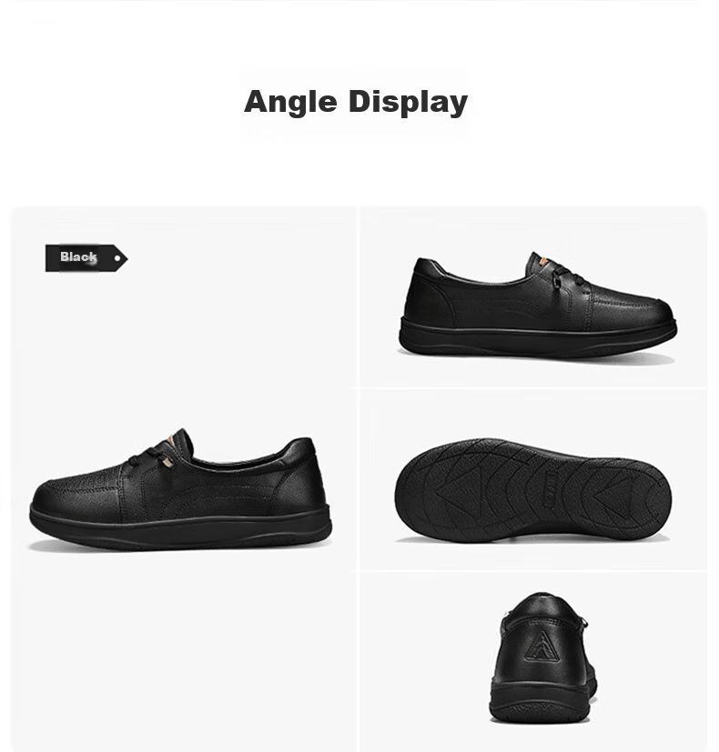 Zulijian Elderly Women's Shoes, Autumn Season, Shallow Mouth Flats, Casual Leather Shoes, Middle-Aged And Elderly Mom Shoes, 8691K Black, Size 37 23
