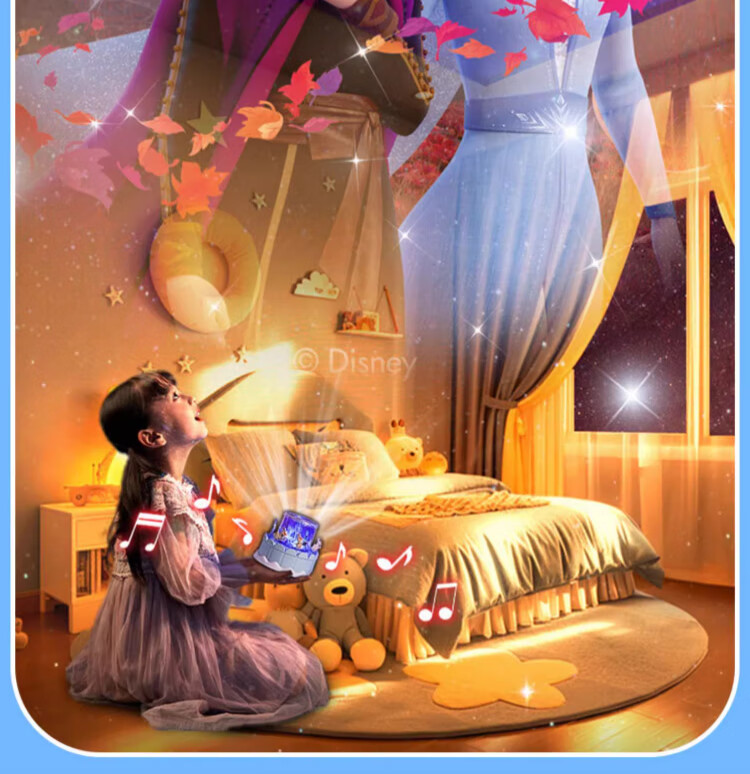 Disney Elsa Princess Children's Toy, Birthday Gift for Girls Aged 7-14, Starry Sky Projection Lamp, Elsa Music Box, Musical Box 3